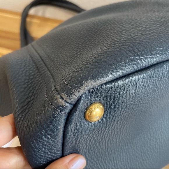 Prada Vitello Daino Pebble Leather Side Pocket Tote Handbag Bag Blue GORGEOUS! - Picture 6 of 15